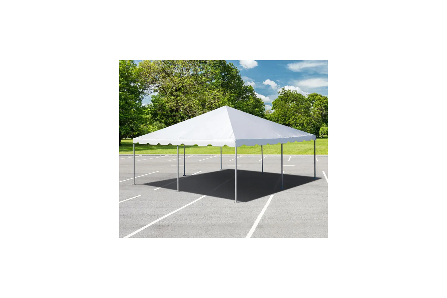 20x20 white frame party tent rental for asphalt concrete and outdoor event spaces in Winnipeg