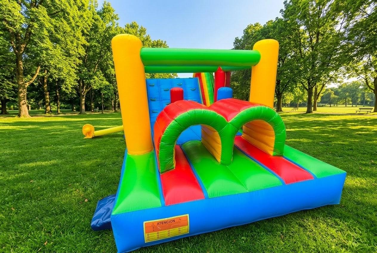 Commercial inflatable obstacle course rental with tunnel entrance in Manitoba