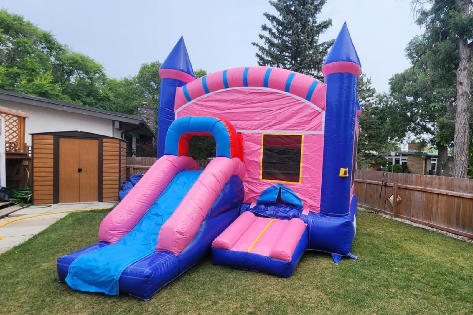 Pink Inflatable Bouncy Castle Combo party rentals Winnipeg Manitoba and Kenora Ontario