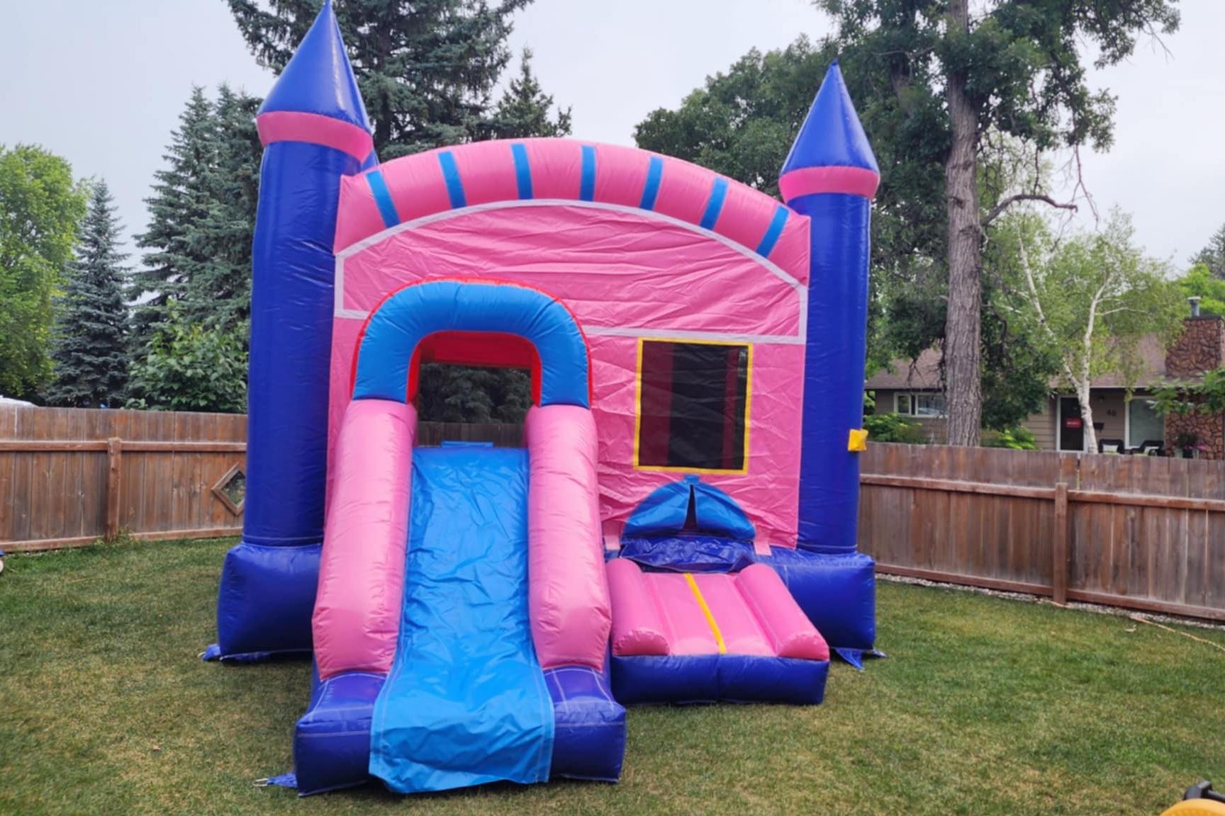 Pink Inflatable Bouncy Castle Combo party rentals Winnipeg Manitoba and Kenora Ontario