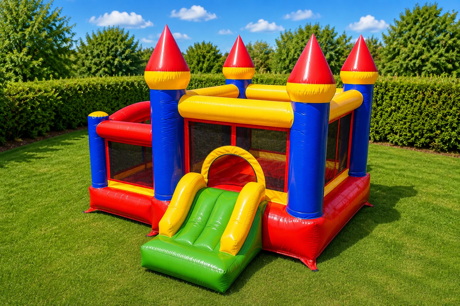 Tiny bouncy castle rental Winnipeg Manitoba with mini slide ball pit and basketball hoop for toddlers